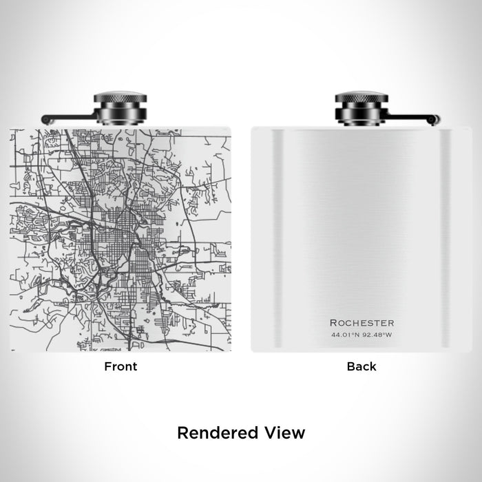 Rendered View of Rochester Minnesota Map Engraving on 6oz Stainless Steel Flask in White