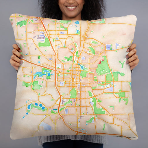 Person holding 22x22 Custom Rochester Minnesota Map Throw Pillow in Watercolor