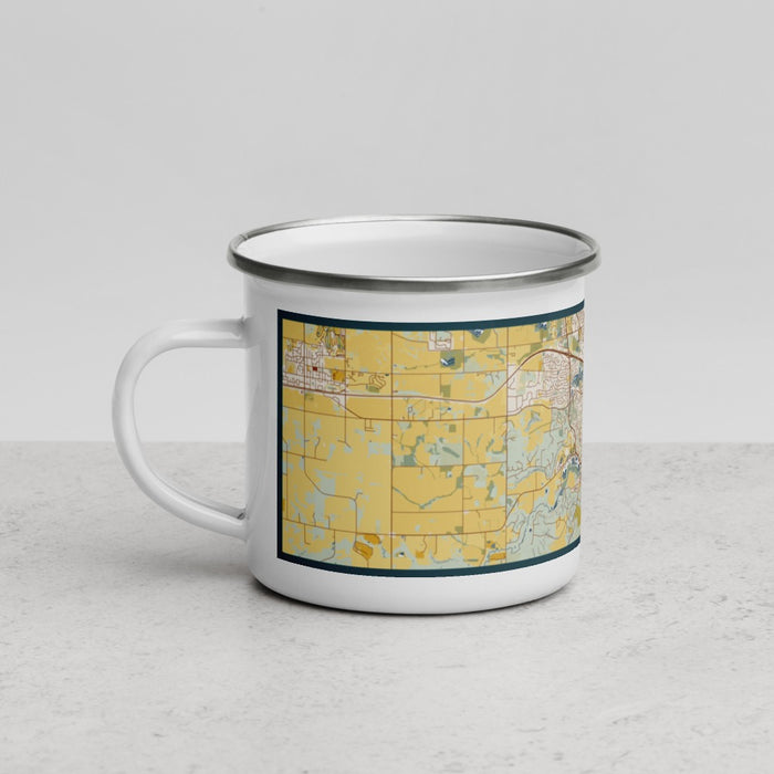 Left View Custom Rochester Minnesota Map Enamel Mug in Woodblock