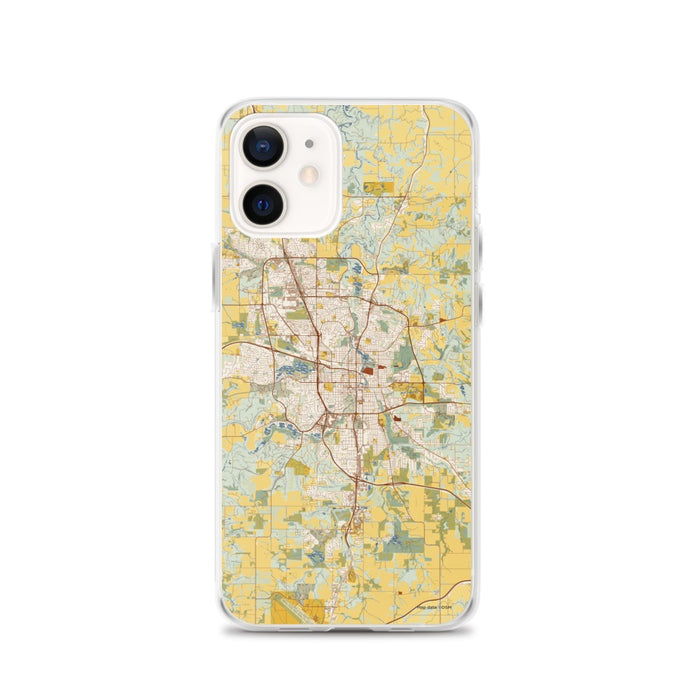Custom iPhone 12 Rochester Minnesota Map Phone Case in Woodblock