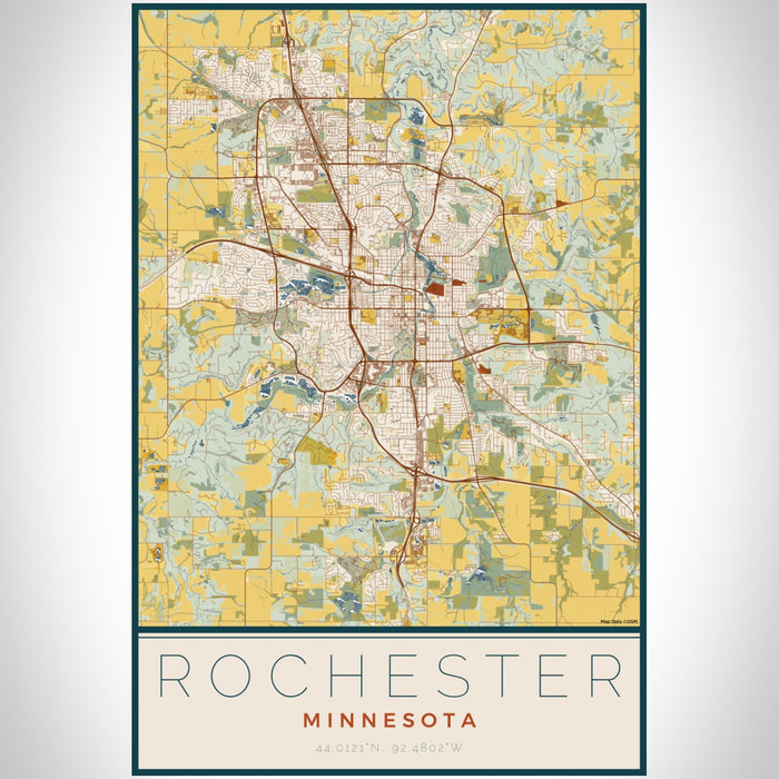 Rochester Minnesota Map Print Portrait Orientation in Woodblock Style With Shaded Background