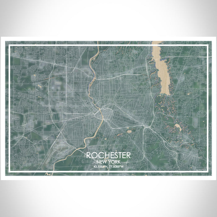 Rochester New York Map Print Landscape Orientation in Afternoon Style With Shaded Background