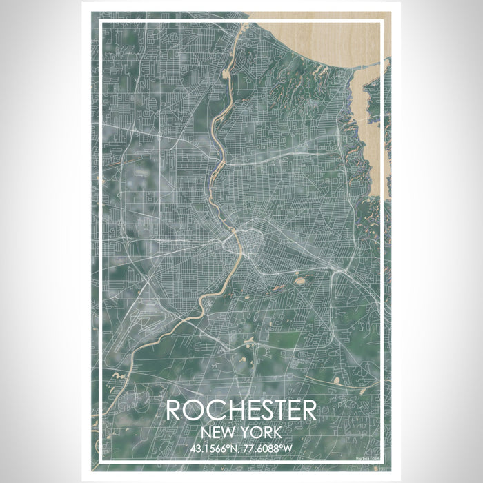 Rochester New York Map Print Portrait Orientation in Afternoon Style With Shaded Background