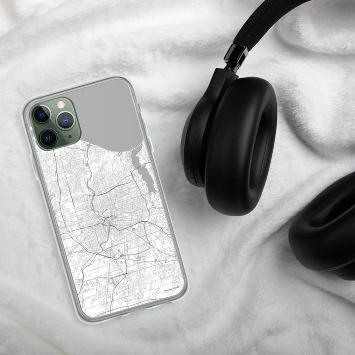 Custom Rochester New York Map Phone Case in Classic on Table with Black Headphones