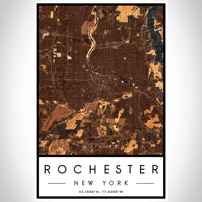 Rochester New York Map Print Portrait Orientation in Ember Style With Shaded Background