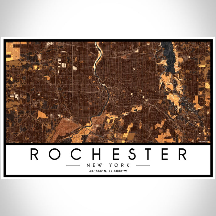 Rochester New York Map Print Landscape Orientation in Ember Style With Shaded Background