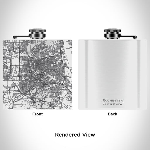 Rendered View of Rochester New York Map Engraving on 6oz Stainless Steel Flask in White