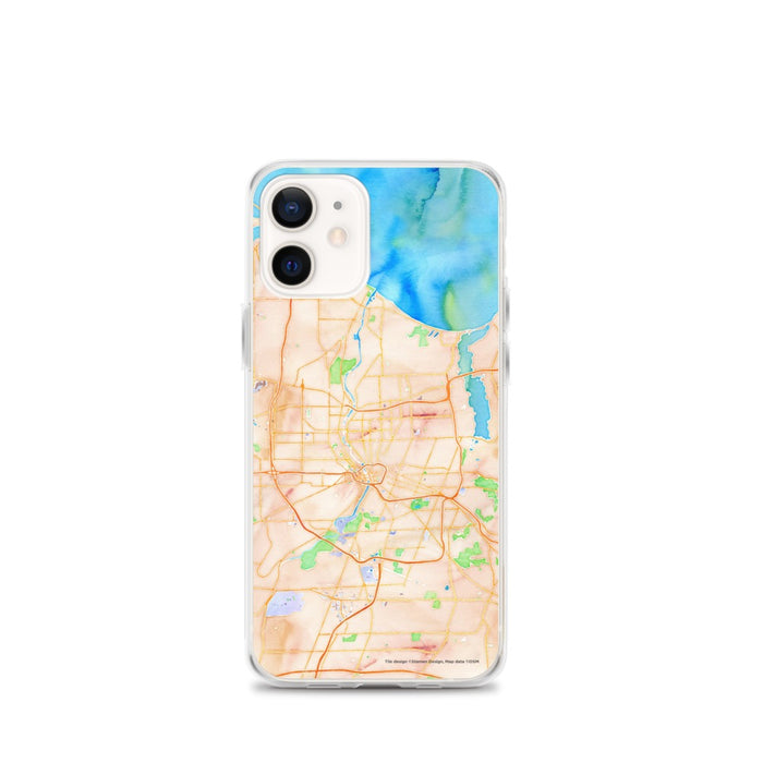 Custom iPhone 12 mini Rochester New York Map Phone Case in Watercolor