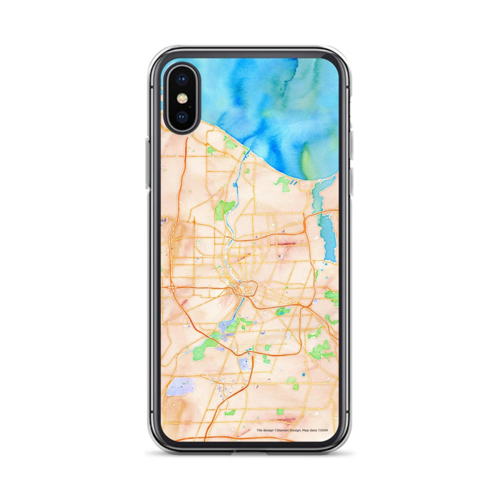 Custom iPhone X/XS Rochester New York Map Phone Case in Watercolor
