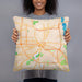 Person holding 18x18 Custom Rochester New York Map Throw Pillow in Watercolor