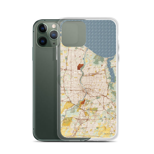 Custom Rochester New York Map Phone Case in Woodblock