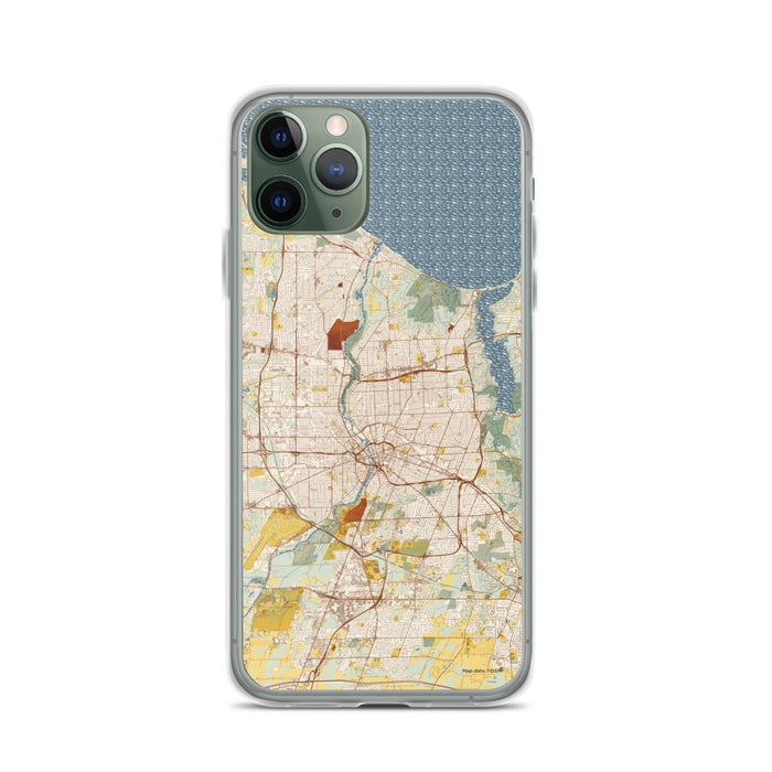 Custom iPhone 11 Pro Rochester New York Map Phone Case in Woodblock