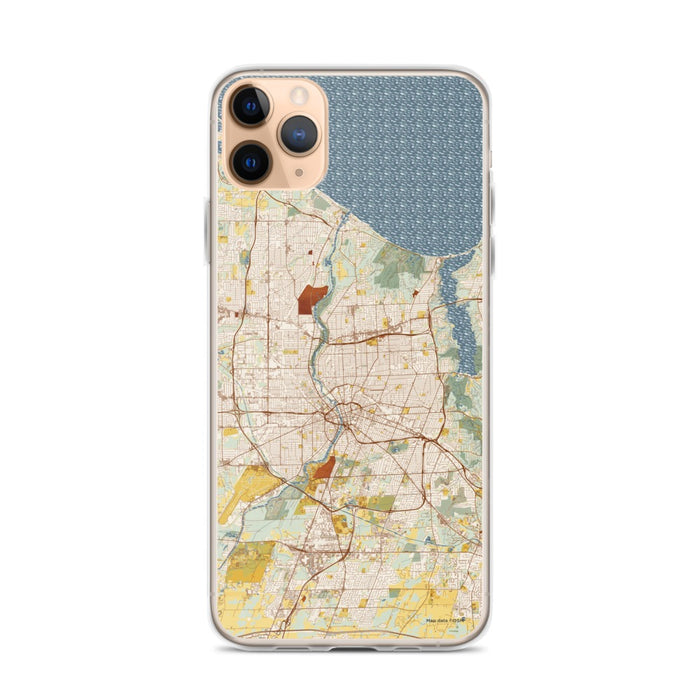 Custom iPhone 11 Pro Max Rochester New York Map Phone Case in Woodblock