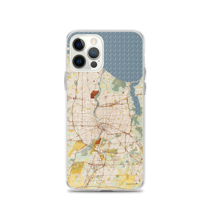 Custom iPhone 12 Pro Rochester New York Map Phone Case in Woodblock