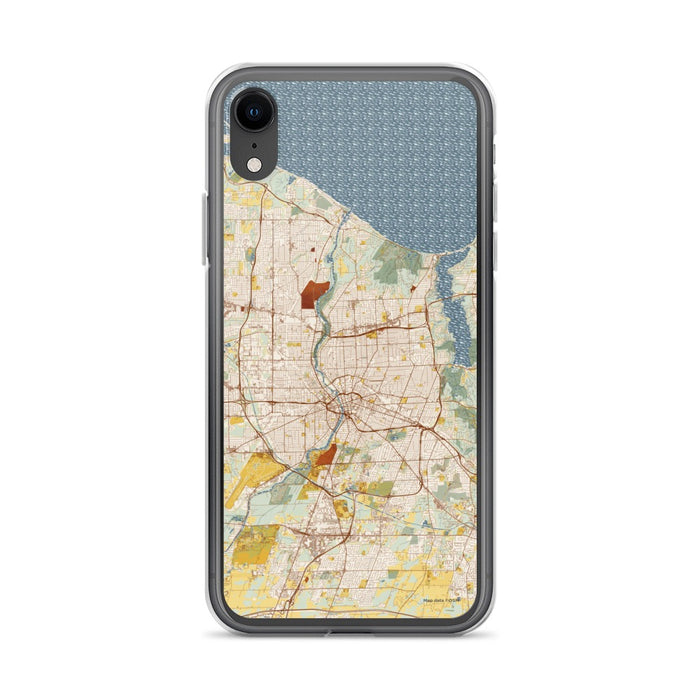 Custom iPhone XR Rochester New York Map Phone Case in Woodblock