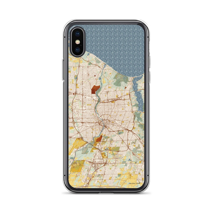Custom iPhone X/XS Rochester New York Map Phone Case in Woodblock