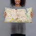 Person holding 20x12 Custom Rochester New York Map Throw Pillow in Woodblock