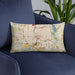 Custom Rochester New York Map Throw Pillow in Woodblock on Blue Colored Chair