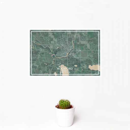 12x18 Rockford Minnesota Map Print Landscape Orientation in Afternoon Style With Small Cactus Plant in White Planter