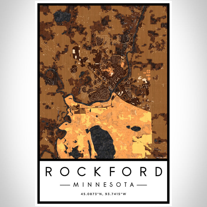 Rockford Minnesota Map Print Portrait Orientation in Ember Style With Shaded Background