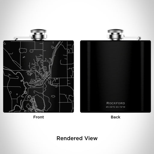 Rendered View of Rockford Minnesota Map Engraving on 6oz Stainless Steel Flask in Black