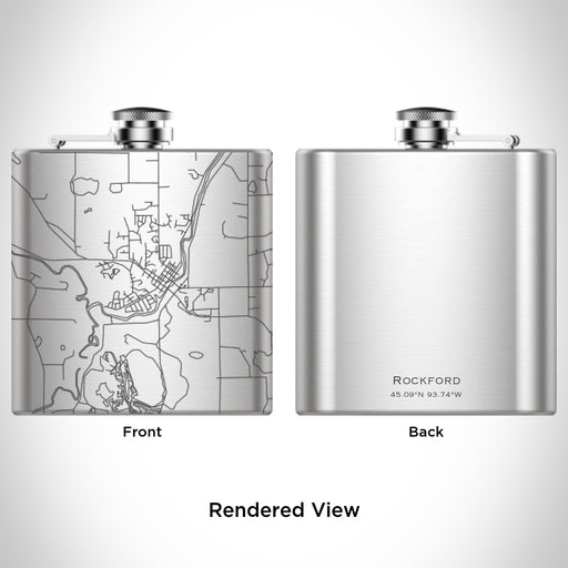 Rendered View of Rockford Minnesota Map Engraving on 6oz Stainless Steel Flask