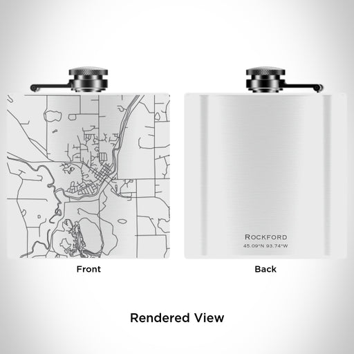 Rendered View of Rockford Minnesota Map Engraving on 6oz Stainless Steel Flask in White