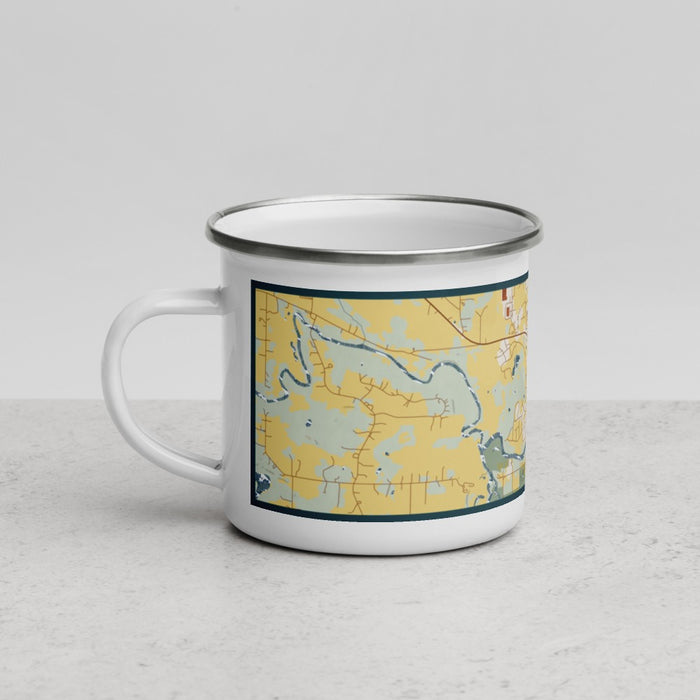 Left View Custom Rockford Minnesota Map Enamel Mug in Woodblock
