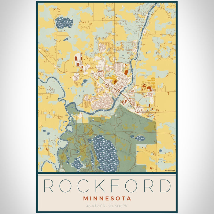 Rockford Minnesota Map Print Portrait Orientation in Woodblock Style With Shaded Background