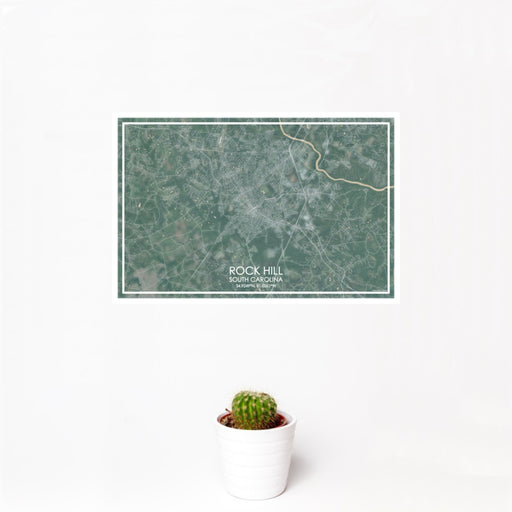 12x18 Rock Hill South Carolina Map Print Landscape Orientation in Afternoon Style With Small Cactus Plant in White Planter