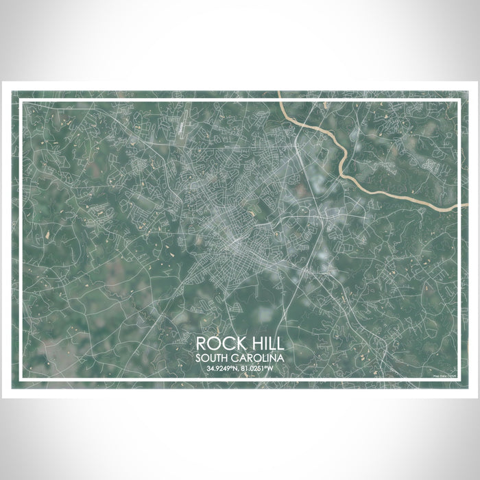 Rock Hill South Carolina Map Print Landscape Orientation in Afternoon Style With Shaded Background