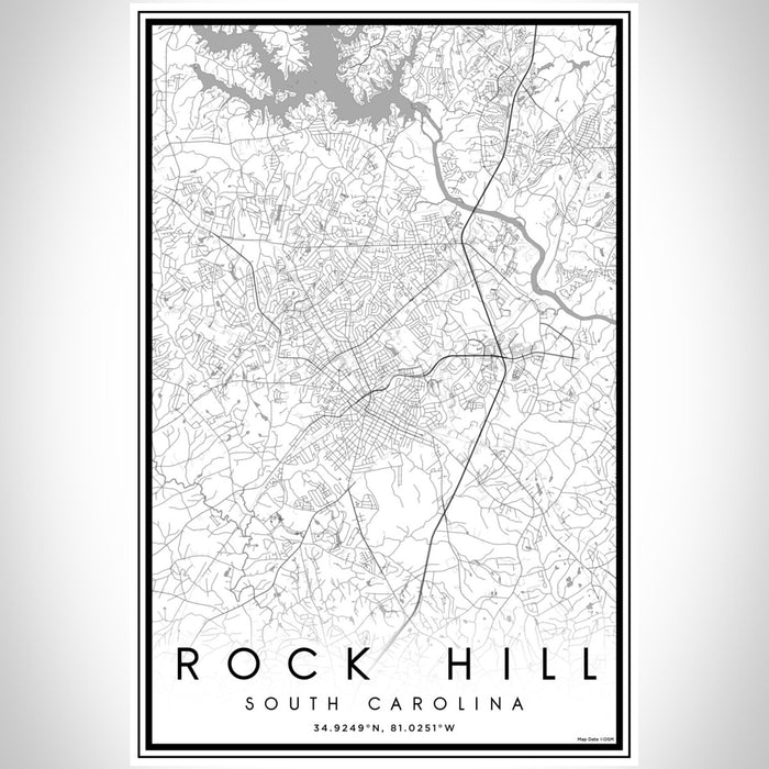 Rock Hill South Carolina Map Print Portrait Orientation in Classic Style With Shaded Background