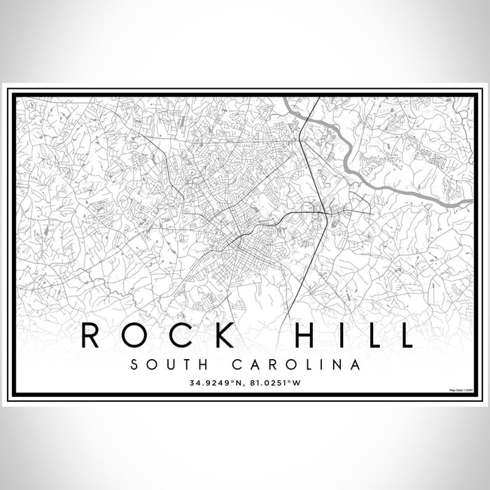 Rock Hill South Carolina Map Print Landscape Orientation in Classic Style With Shaded Background