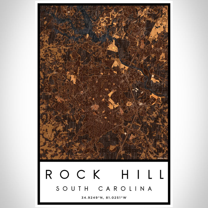 Rock Hill South Carolina Map Print Portrait Orientation in Ember Style With Shaded Background