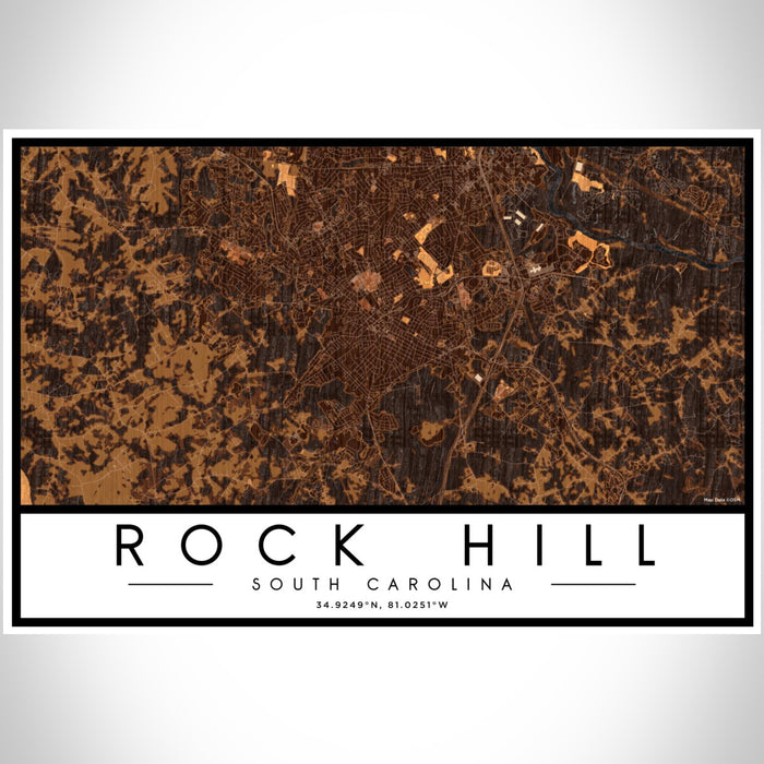 Rock Hill South Carolina Map Print Landscape Orientation in Ember Style With Shaded Background
