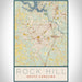 Rock Hill South Carolina Map Print Portrait Orientation in Woodblock Style With Shaded Background