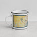Left View Custom Rock Island Illinois Map Enamel Mug in Woodblock