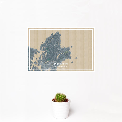 12x18 Rockport Massachusetts Map Print Landscape Orientation in Afternoon Style With Small Cactus Plant in White Planter