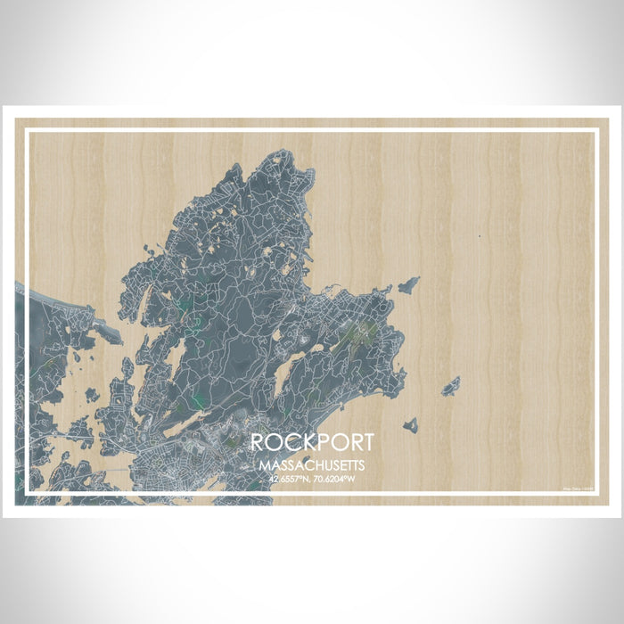 Rockport Massachusetts Map Print Landscape Orientation in Afternoon Style With Shaded Background
