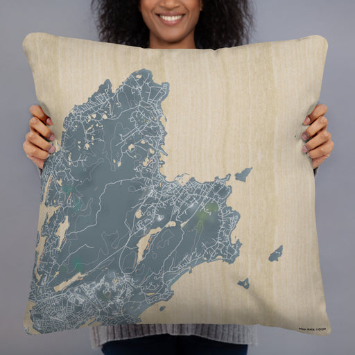 Person holding 22x22 Custom Rockport Massachusetts Map Throw Pillow in Afternoon
