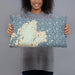Person holding 20x12 Custom Rockport Massachusetts Map Throw Pillow in Woodblock