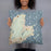 Person holding 18x18 Custom Rockport Massachusetts Map Throw Pillow in Woodblock
