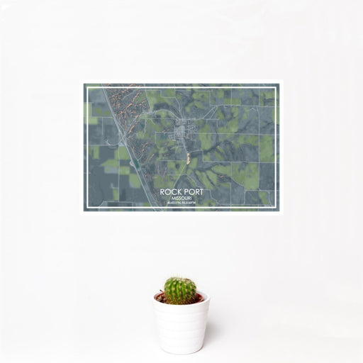 12x18 Rock Port Missouri Map Print Landscape Orientation in Afternoon Style With Small Cactus Plant in White Planter