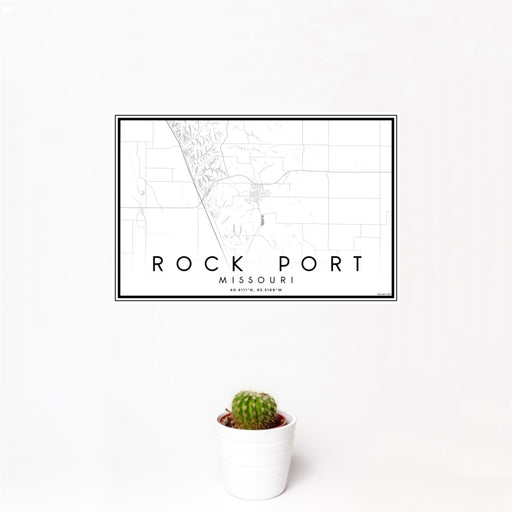 12x18 Rock Port Missouri Map Print Landscape Orientation in Classic Style With Small Cactus Plant in White Planter