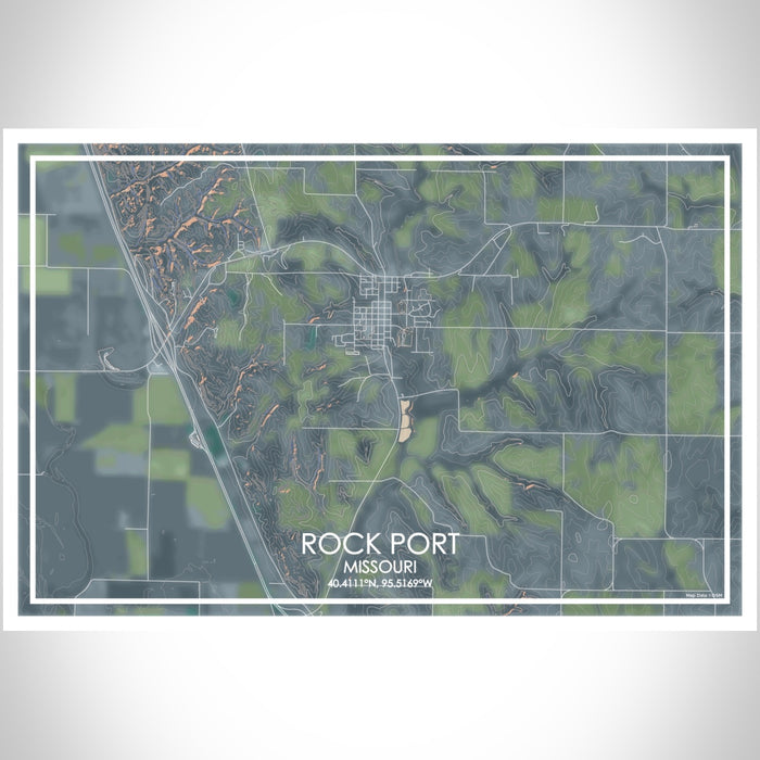Rock Port Missouri Map Print Landscape Orientation in Afternoon Style With Shaded Background