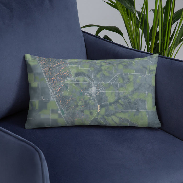 Custom Rock Port Missouri Map Throw Pillow in Afternoon on Blue Colored Chair