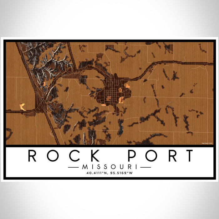 Rock Port Missouri Map Print Landscape Orientation in Ember Style With Shaded Background