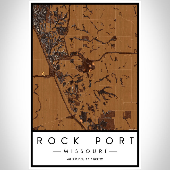 Rock Port Missouri Map Print Portrait Orientation in Ember Style With Shaded Background