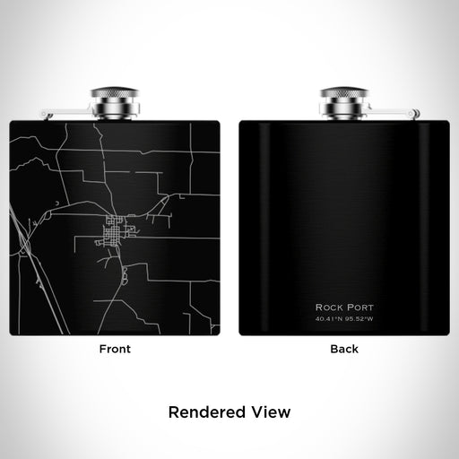 Rendered View of Rock Port Missouri Map Engraving on 6oz Stainless Steel Flask in Black