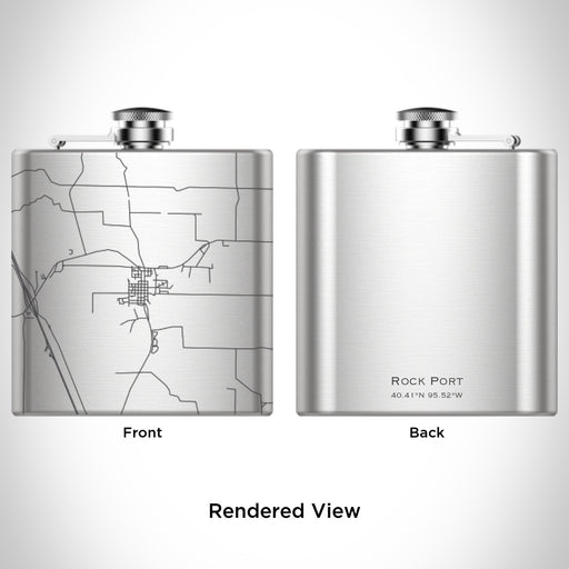Rendered View of Rock Port Missouri Map Engraving on 6oz Stainless Steel Flask
